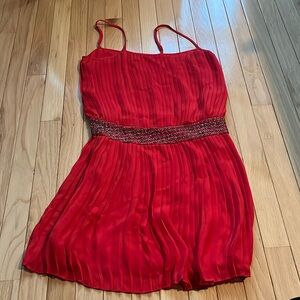 Parker red cocktail pleated belt beaded dresss adjustable  straps small